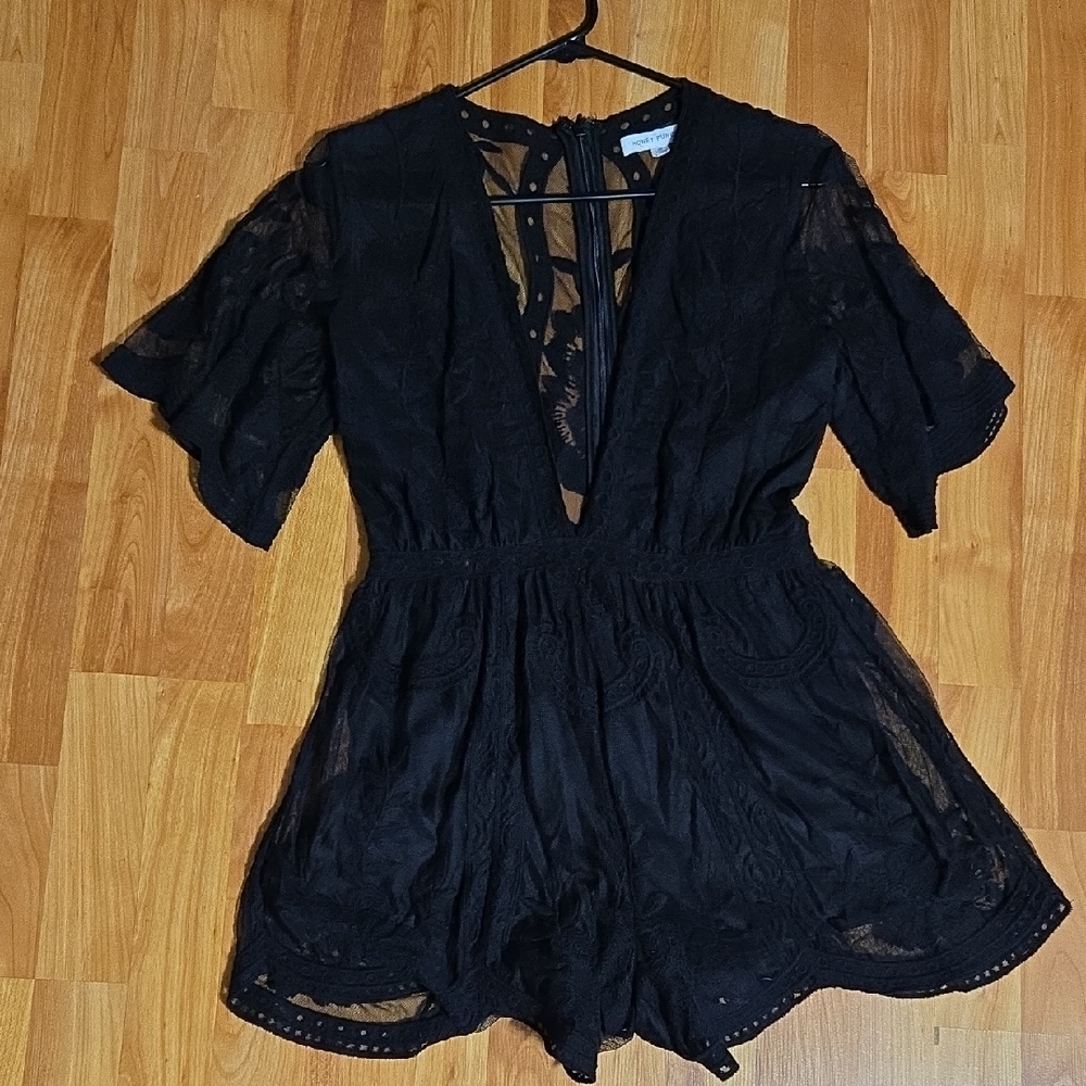 Honey Punch Black Lace Romper